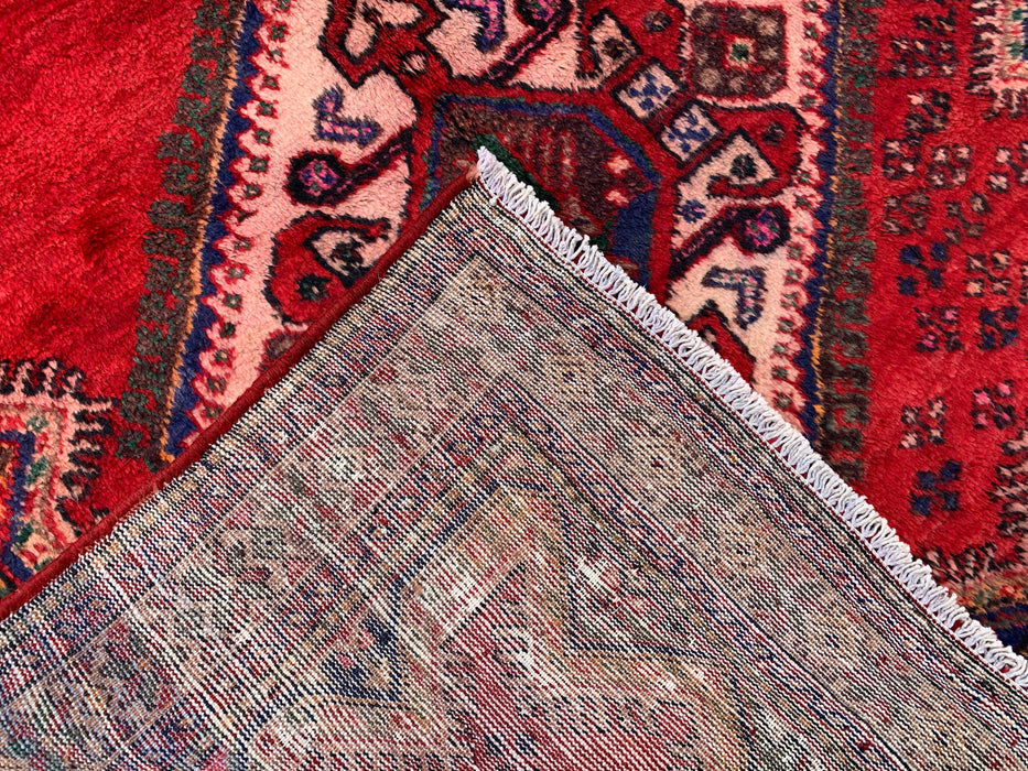 9'2 x 5'2 handgeknoopt Perzisch wollen tapijt - Rood tribaal medaillonontwerp met marineblauwe accenten - KBHM-908
