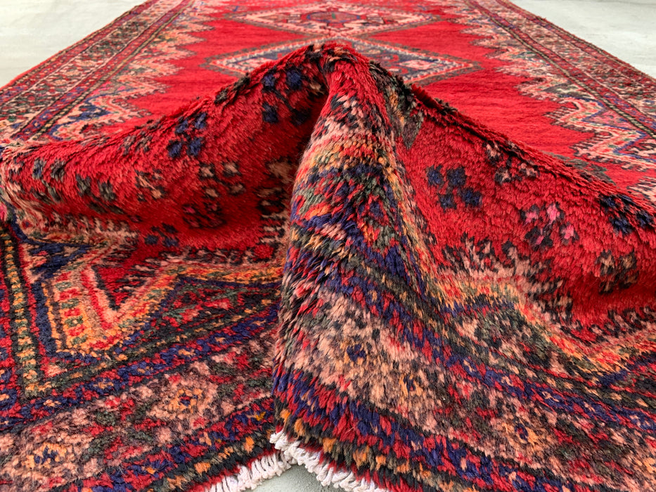 9'2 x 5'2 handgeknoopt Perzisch wollen tapijt - Rood tribaal medaillonontwerp met marineblauwe accenten - KBHM-908