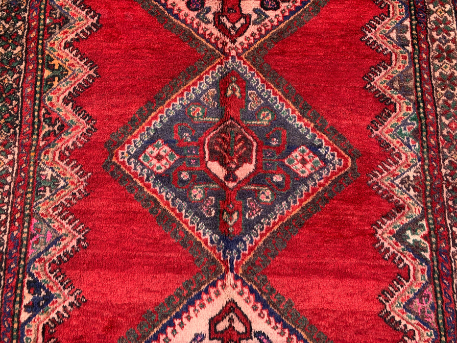 9'2 x 5'2 handgeknoopt Perzisch wollen tapijt - Rood tribaal medaillonontwerp met marineblauwe accenten - KBHM-908