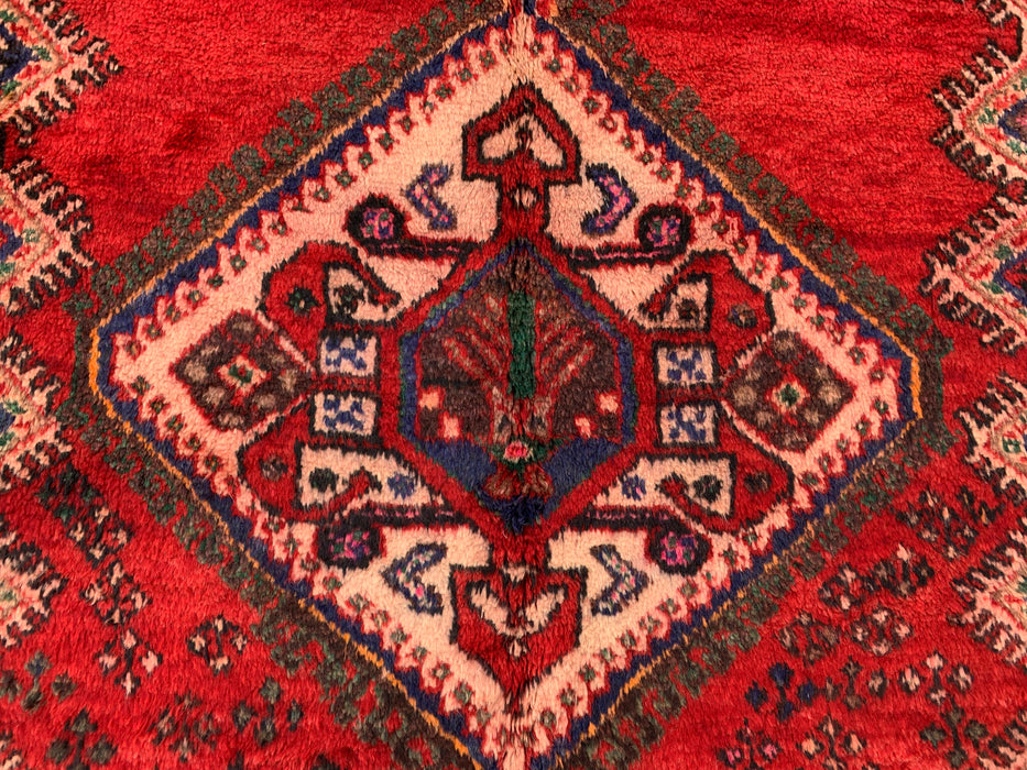 9'2 x 5'2 handgeknoopt Perzisch wollen tapijt - Rood tribaal medaillonontwerp met marineblauwe accenten - KBHM-908
