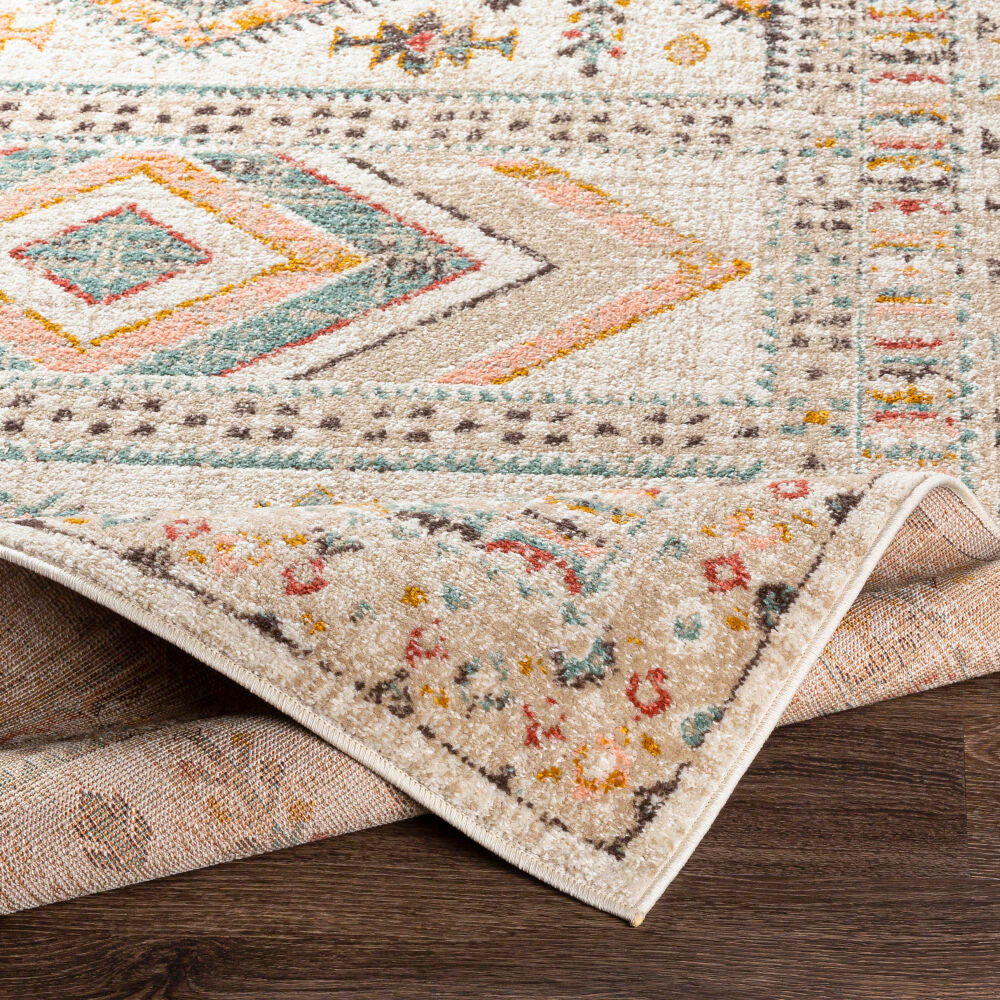Ankara Machinaal Geweven Vloerkleed — Ivoor / Roze Salie Multi | AKR-2336 - construction