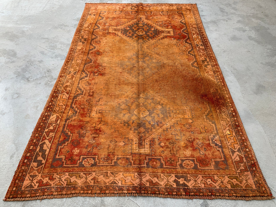 7'10 x 4'10 handgeknoopt Perzisch wollen tapijt - Vervaagd roestkleurig vintage tribaal medaillonontwerp - KBHM-909