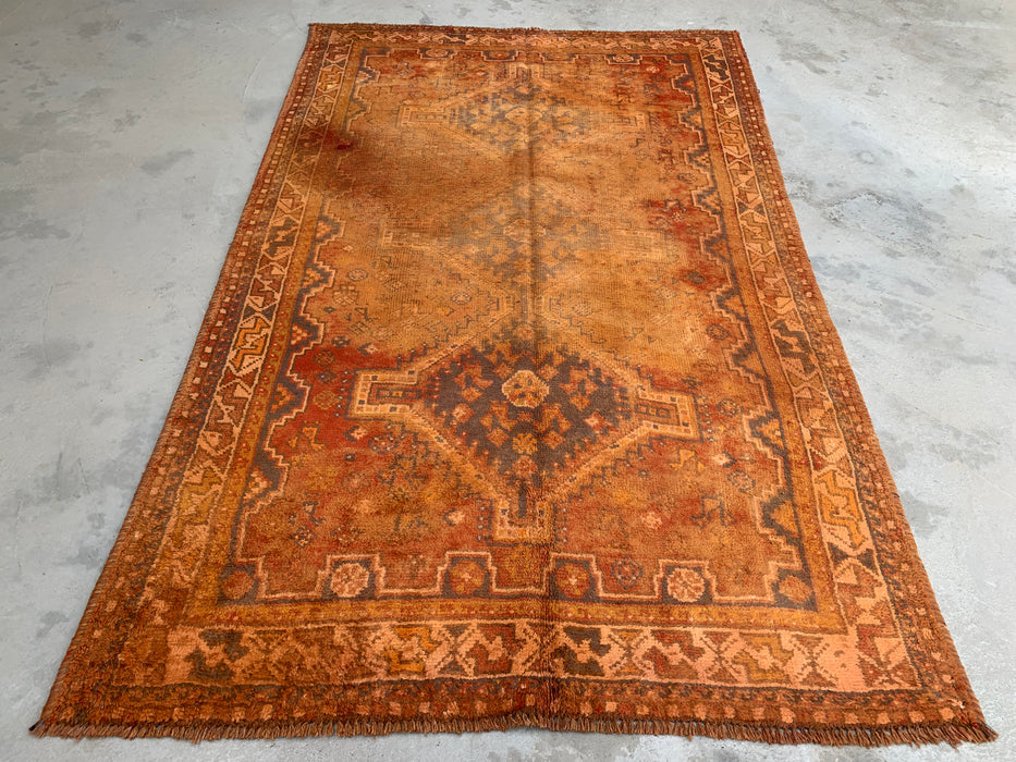 7'10 x 4'10 handgeknoopt Perzisch wollen tapijt - Vervaagd roestkleurig vintage tribaal medaillonontwerp - KBHM-909