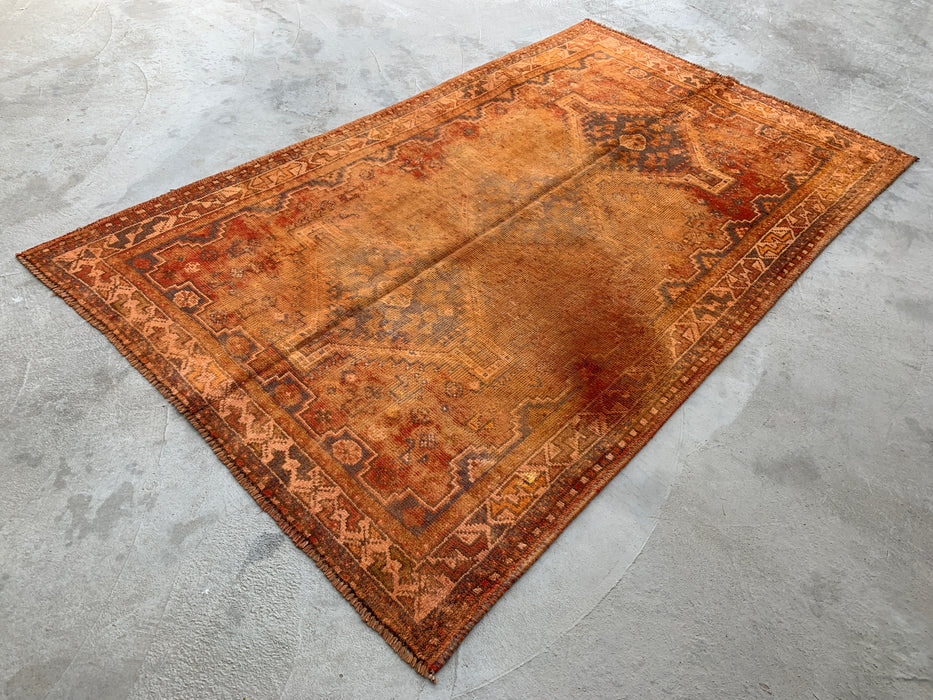 7'10 x 4'10 handgeknoopt Perzisch wollen tapijt - Vervaagd roestkleurig vintage tribaal medaillonontwerp - KBHM-909