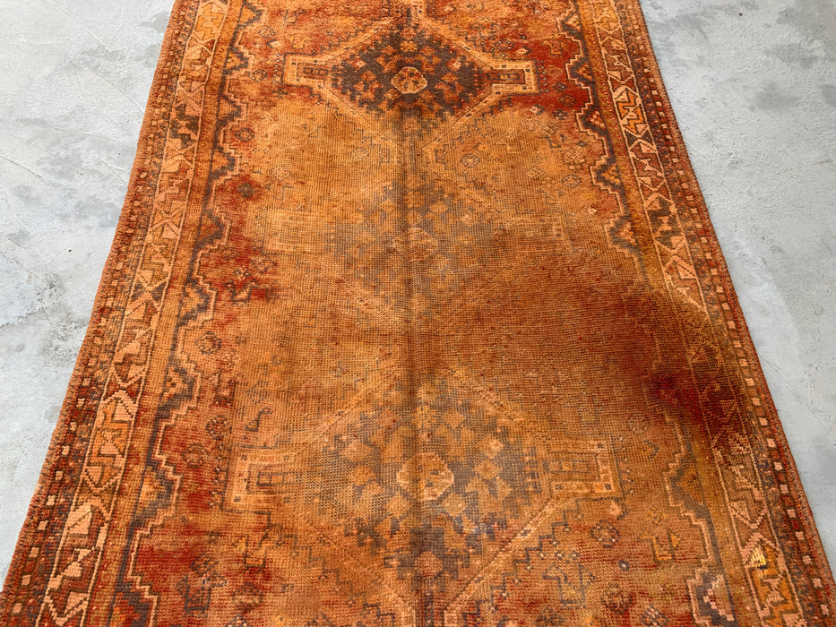 7'10 x 4'10 handgeknoopt Perzisch wollen tapijt - Vervaagd roestkleurig vintage tribaal medaillonontwerp - KBHM-909