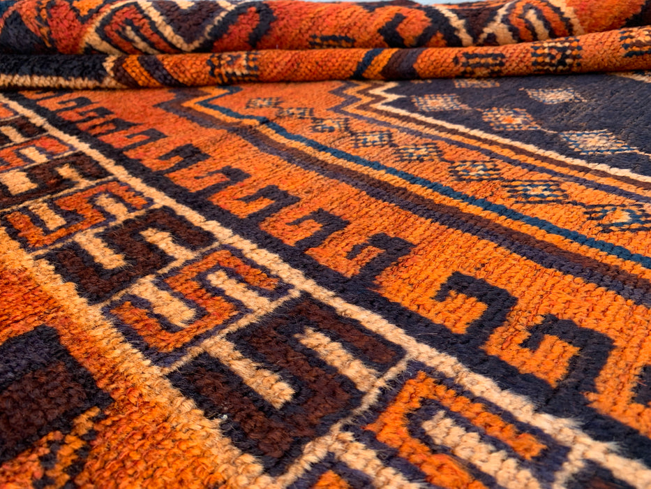 9'4 x 4'7 handgeknoopt Perzisch wollen tapijt - Oranje geometrisch tribaal ontwerp - KBHM-911