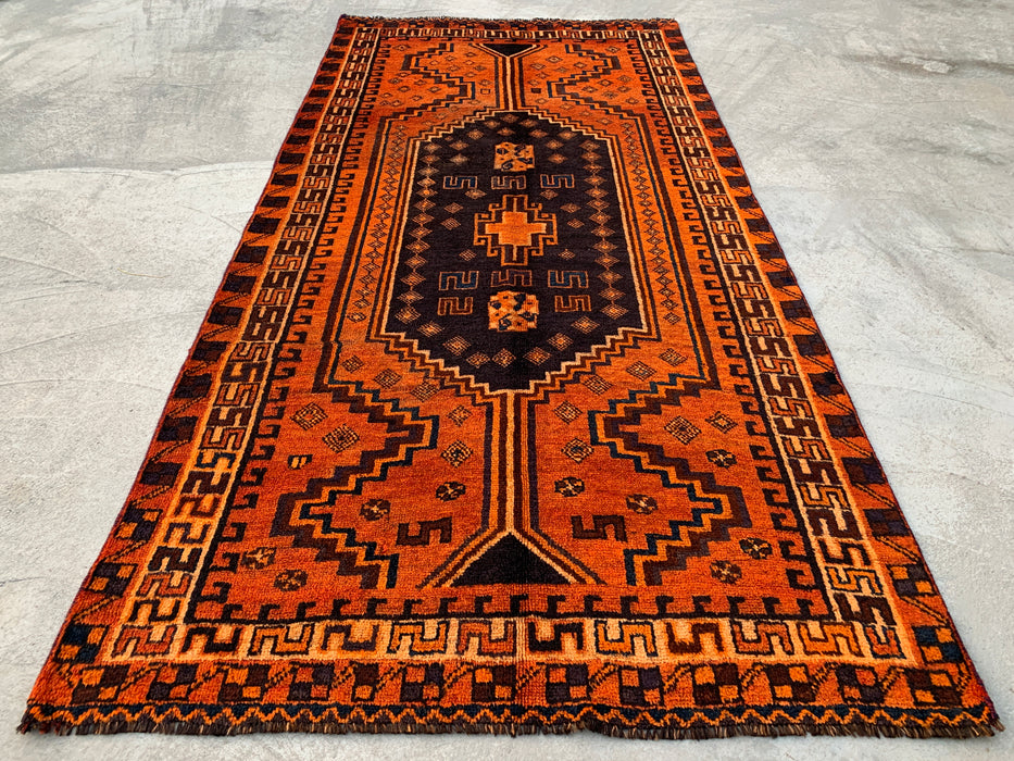 9'4 x 4'7 handgeknoopt Perzisch wollen tapijt - Oranje geometrisch tribaal ontwerp - KBHM-911