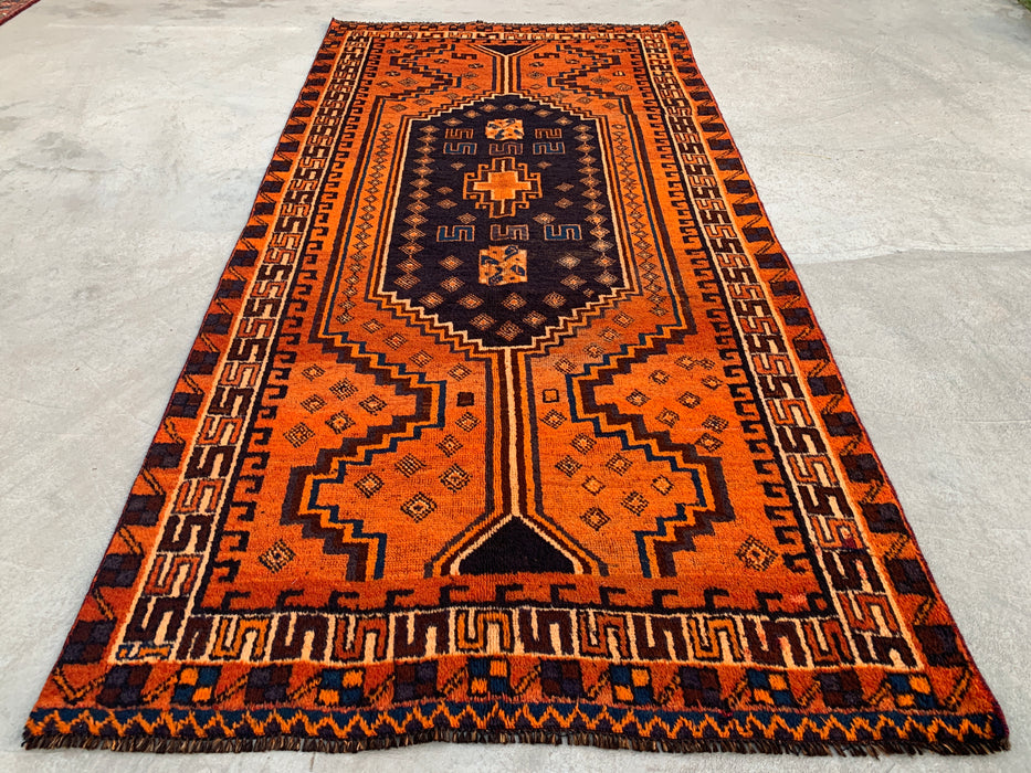9'4 x 4'7 handgeknoopt Perzisch wollen tapijt - Oranje geometrisch tribaal ontwerp - KBHM-911