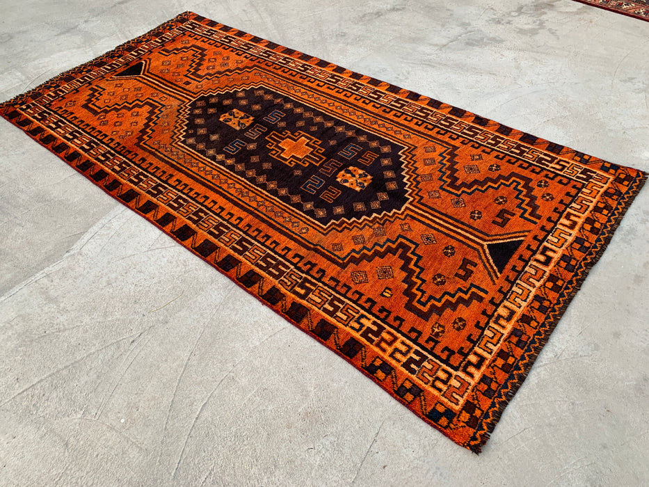 9'4 x 4'7 handgeknoopt Perzisch wollen tapijt - Oranje geometrisch tribaal ontwerp - KBHM-911