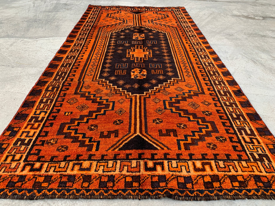 9'4 x 4'7 handgeknoopt Perzisch wollen tapijt - Oranje geometrisch tribaal ontwerp - KBHM-911