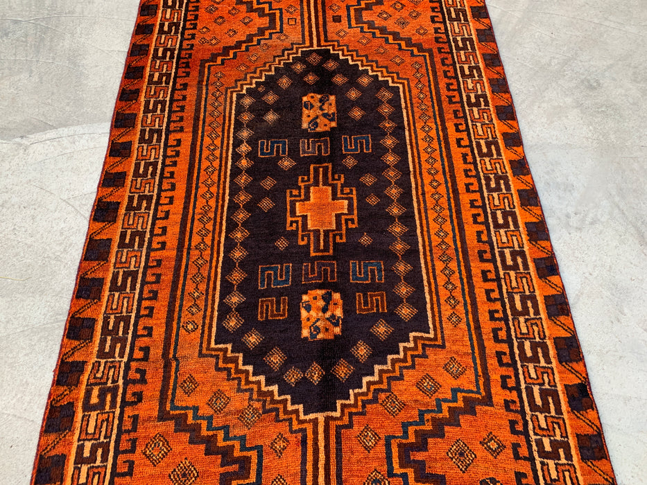 9'4 x 4'7 handgeknoopt Perzisch wollen tapijt - Oranje geometrisch tribaal ontwerp - KBHM-911