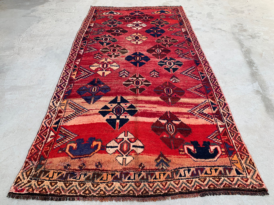 8'7 x 4'4 handgeknoopt Perzisch wollen tapijt - Rood geometrisch tribaal ruitontwerp - KBHM-912