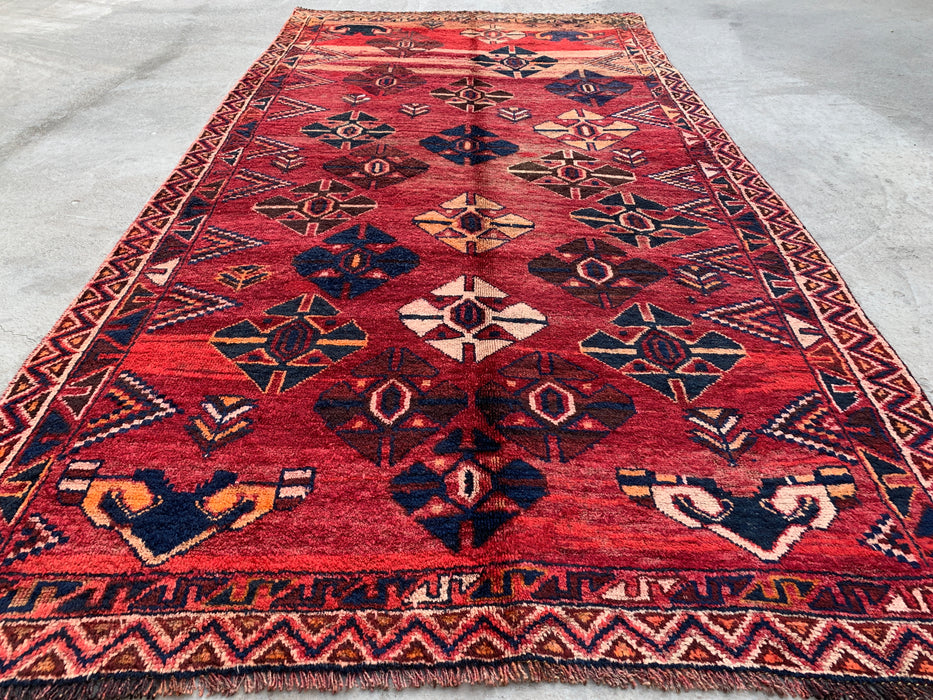8'7 x 4'4 handgeknoopt Perzisch wollen tapijt - Rood geometrisch tribaal ruitontwerp - KBHM-912