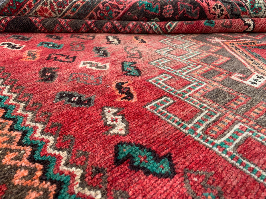 241 x 104 cm handgeknoopt Perzisch wollen loper - Rood tribaal medaillonontwerp met bruine accenten - KBHM-913