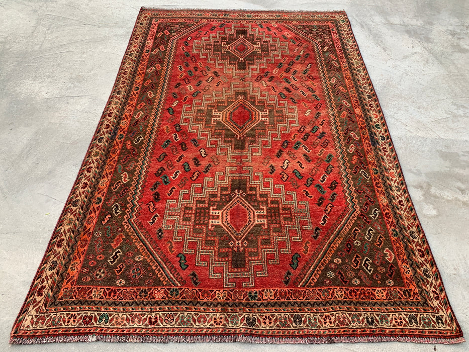 241 x 104 cm handgeknoopt Perzisch wollen loper - Rood tribaal medaillonontwerp met bruine accenten - KBHM-913