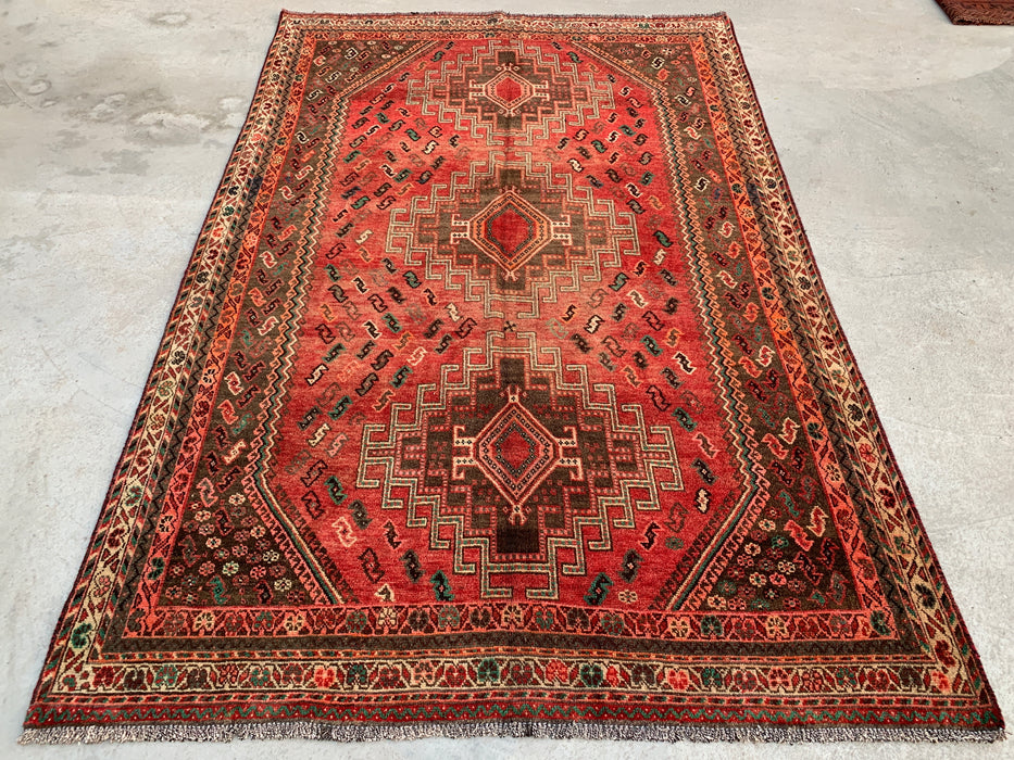 241 x 104 cm handgeknoopt Perzisch wollen loper - Rood tribaal medaillonontwerp met bruine accenten - KBHM-913