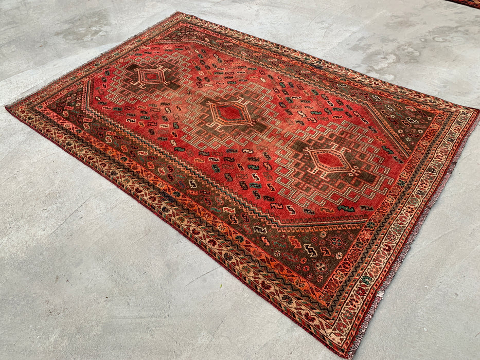 241 x 104 cm handgeknoopt Perzisch wollen loper - Rood tribaal medaillonontwerp met bruine accenten - KBHM-913