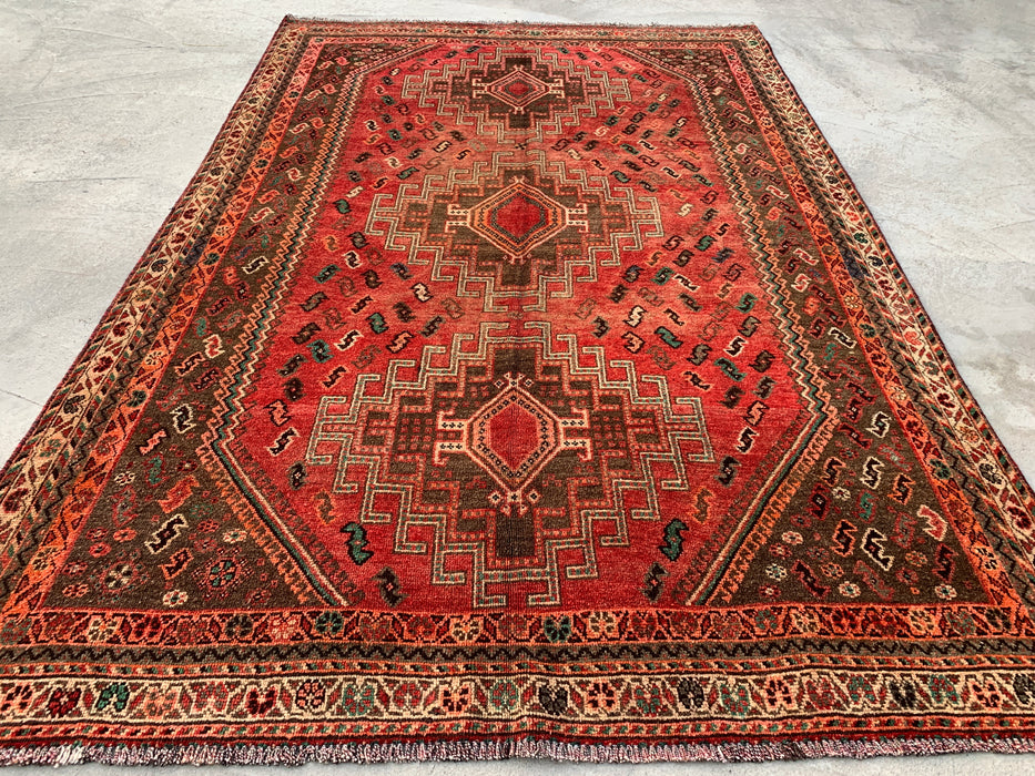 241 x 104 cm handgeknoopt Perzisch wollen loper - Rood tribaal medaillonontwerp met bruine accenten - KBHM-913