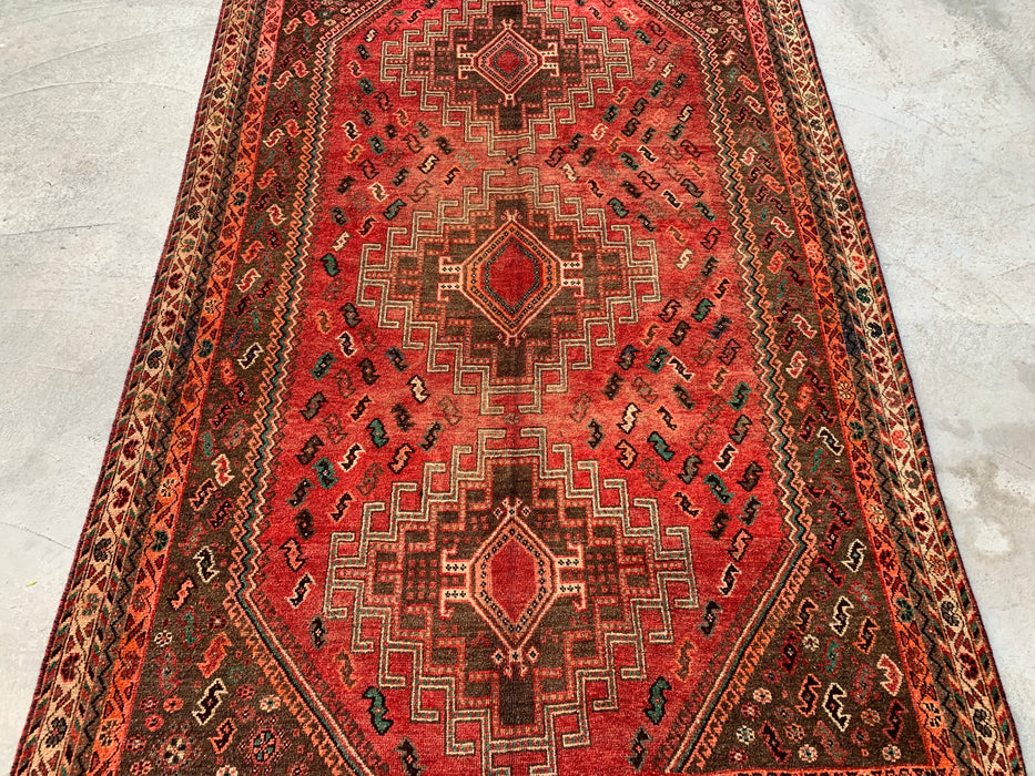 241 x 104 cm handgeknoopt Perzisch wollen loper - Rood tribaal medaillonontwerp met bruine accenten - KBHM-913
