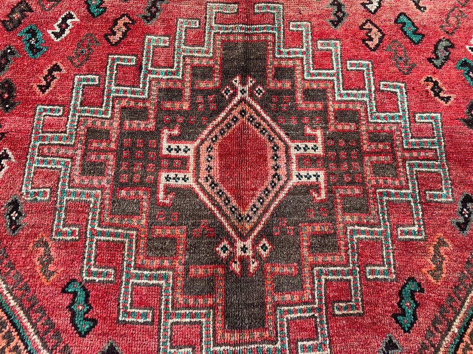 241 x 104 cm handgeknoopt Perzisch wollen loper - Rood tribaal medaillonontwerp met bruine accenten - KBHM-913