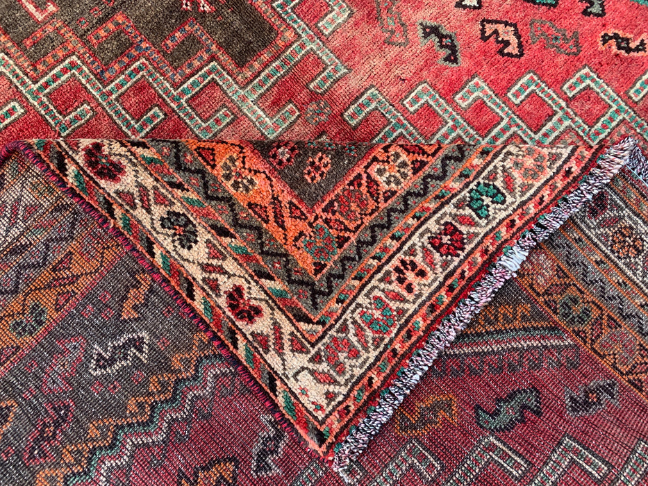 241 x 104 cm handgeknoopt Perzisch wollen loper - Rood tribaal medaillonontwerp met bruine accenten - KBHM-913