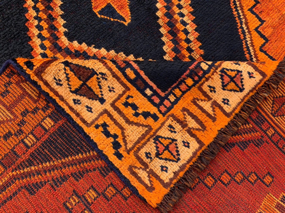 9'0 x 4'10 Handgeknoopt Perzisch wollen tapijt - Oranje geometrisch tribaal ruitontwerp - KBHM-914