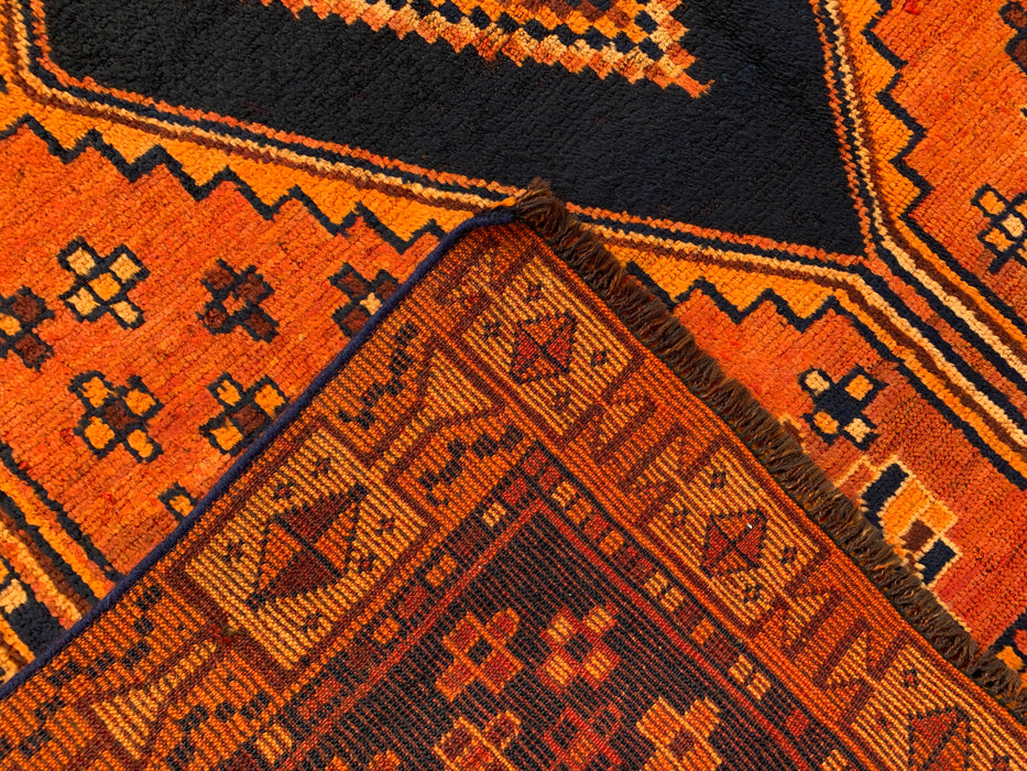 9'0 x 4'10 Handgeknoopt Perzisch wollen tapijt - Oranje geometrisch tribaal ruitontwerp - KBHM-914