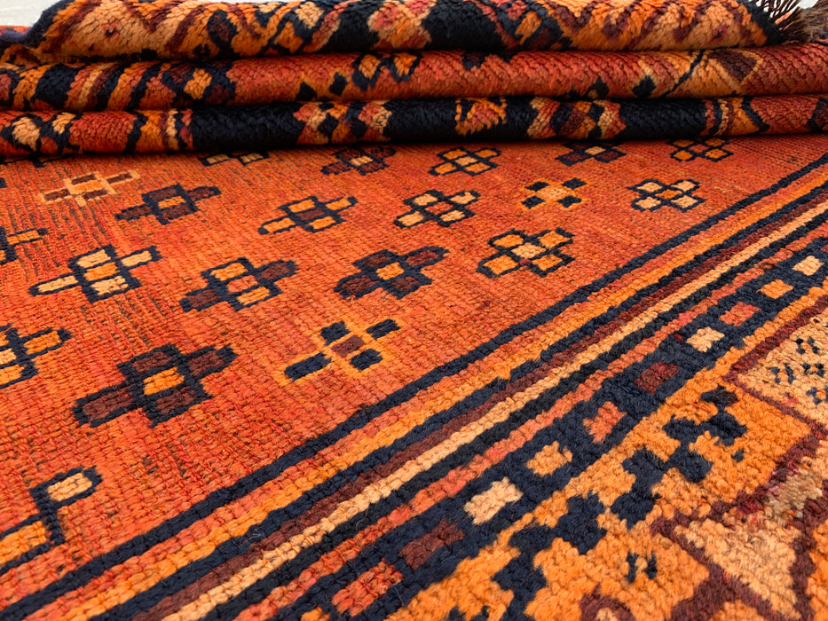 9'0 x 4'10 Handgeknoopt Perzisch wollen tapijt - Oranje geometrisch tribaal ruitontwerp - KBHM-914
