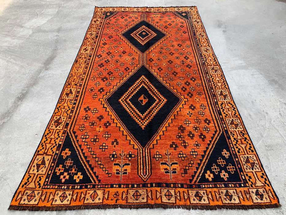 9'0 x 4'10 Handgeknoopt Perzisch wollen tapijt - Oranje geometrisch tribaal ruitontwerp - KBHM-914