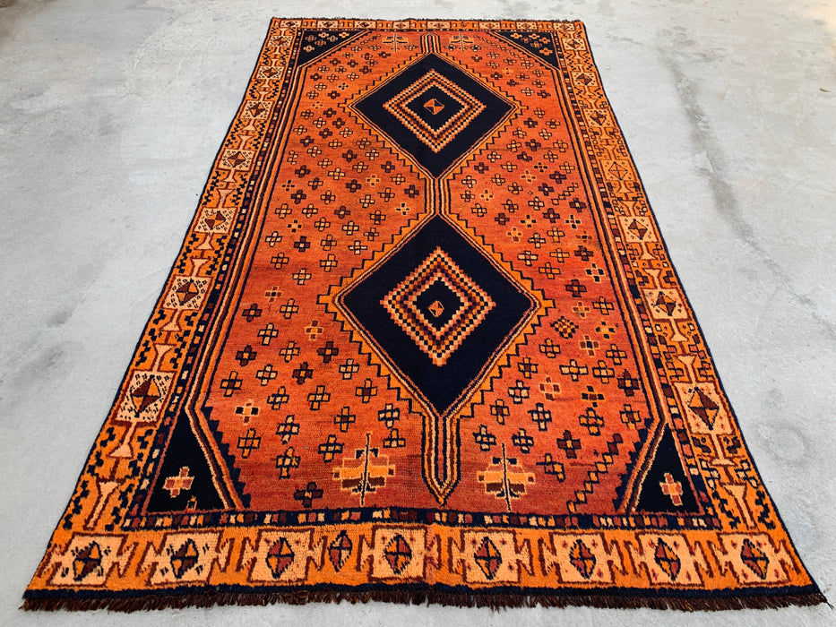 9'0 x 4'10 Handgeknoopt Perzisch wollen tapijt - Oranje geometrisch tribaal ruitontwerp - KBHM-914