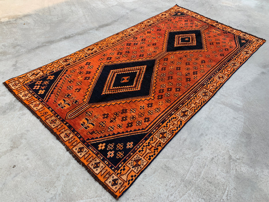 9'0 x 4'10 Handgeknoopt Perzisch wollen tapijt - Oranje geometrisch tribaal ruitontwerp - KBHM-914
