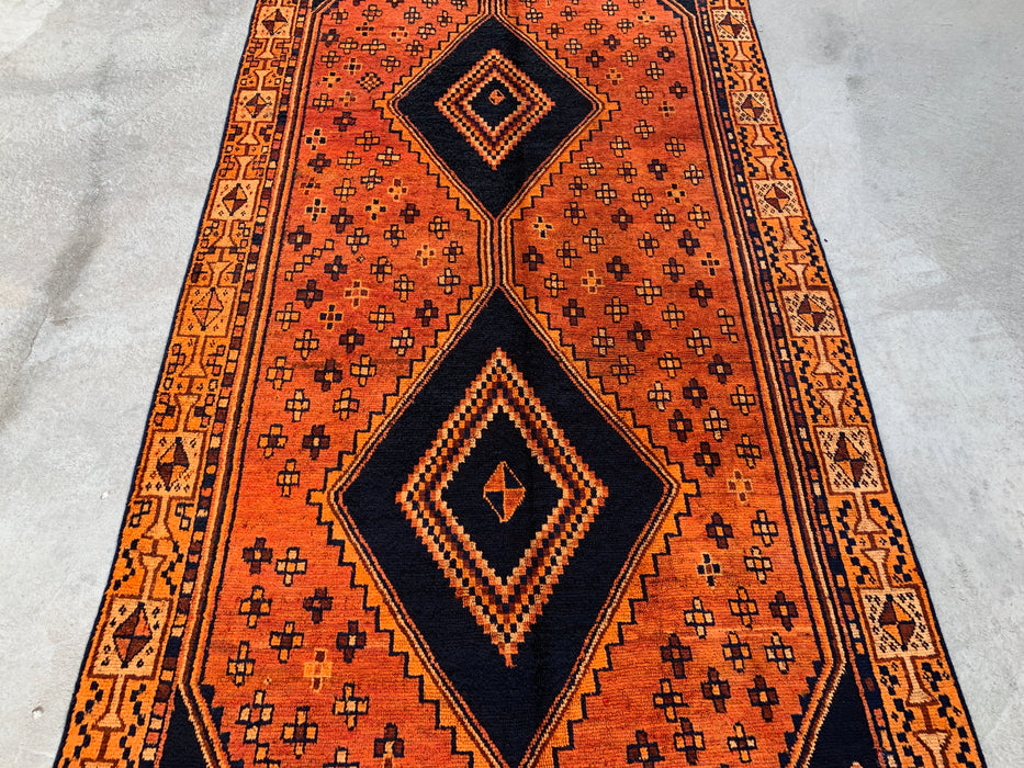 9'0 x 4'10 Handgeknoopt Perzisch wollen tapijt - Oranje geometrisch tribaal ruitontwerp - KBHM-914