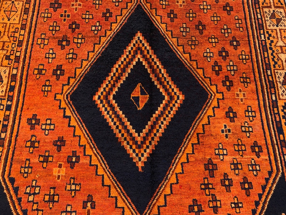 9'0 x 4'10 Handgeknoopt Perzisch wollen tapijt - Oranje geometrisch tribaal ruitontwerp - KBHM-914