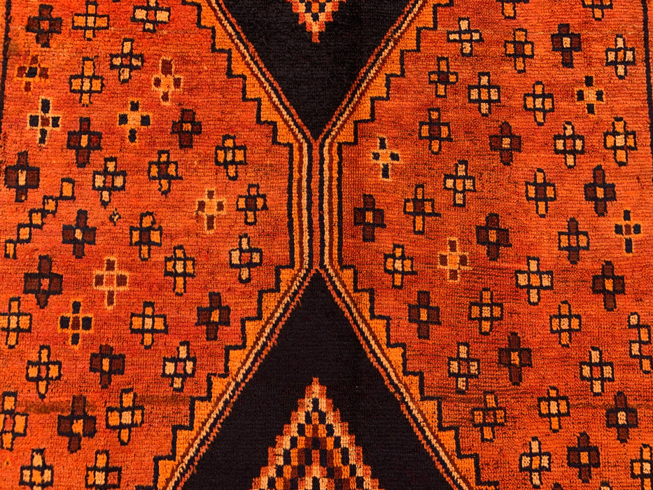9'0 x 4'10 Handgeknoopt Perzisch wollen tapijt - Oranje geometrisch tribaal ruitontwerp - KBHM-914