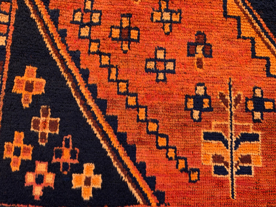 9'0 x 4'10 Handgeknoopt Perzisch wollen tapijt - Oranje geometrisch tribaal ruitontwerp - KBHM-914