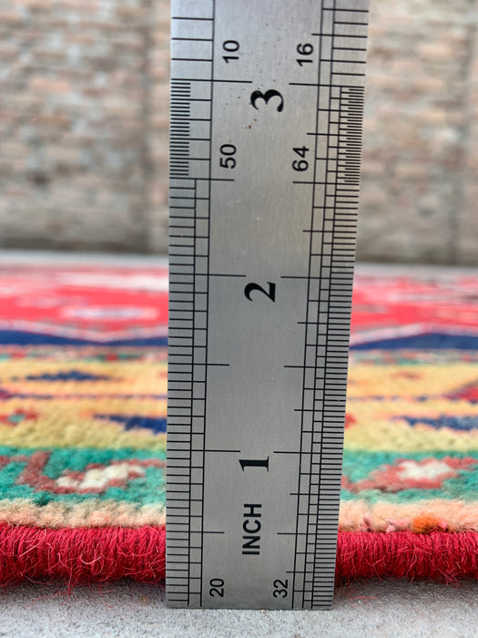 7'11 x 4'9 Handgeknoopt Perzisch wollen tapijt - Rood geometrisch tribaal medaillonontwerp - KBHM-915