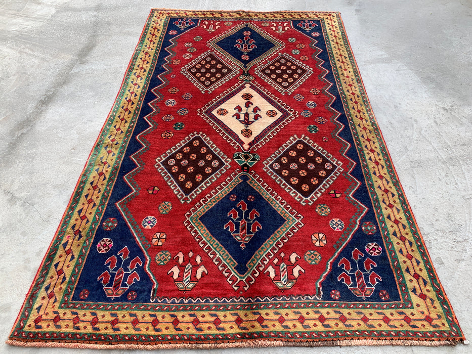 7'11 x 4'9 Handgeknoopt Perzisch wollen tapijt - Rood geometrisch tribaal medaillonontwerp - KBHM-915