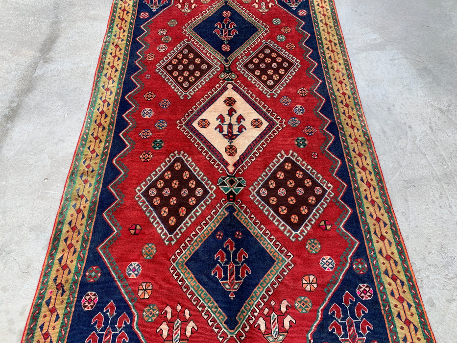 7'11 x 4'9 Handgeknoopt Perzisch wollen tapijt - Rood geometrisch tribaal medaillonontwerp - KBHM-915