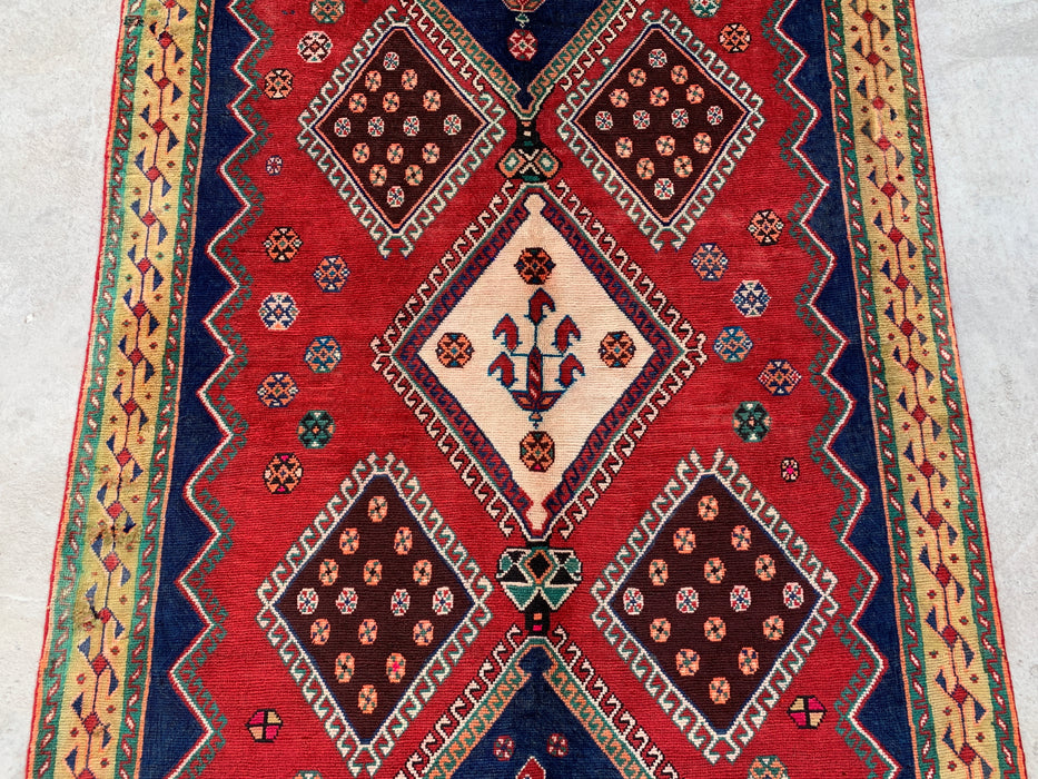 7'11 x 4'9 Handgeknoopt Perzisch wollen tapijt - Rood geometrisch tribaal medaillonontwerp - KBHM-915