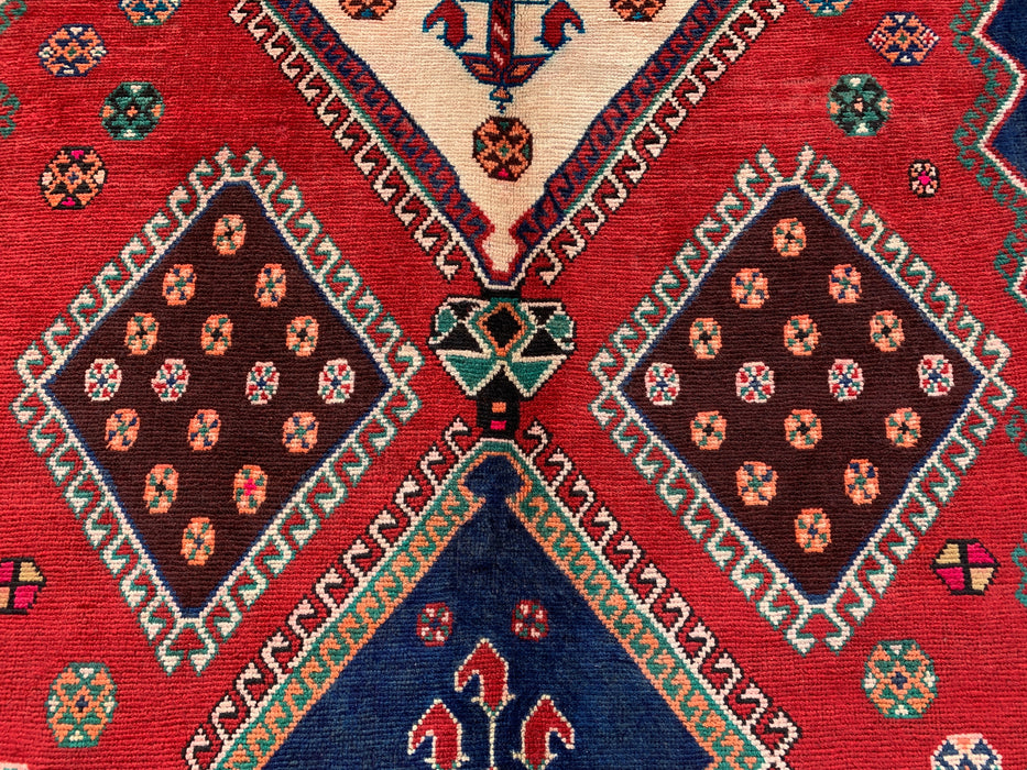 7'11 x 4'9 Handgeknoopt Perzisch wollen tapijt - Rood geometrisch tribaal medaillonontwerp - KBHM-915
