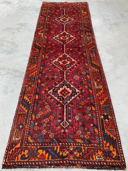 9'4 x 3'1 Handgeknoopt Perzisch wollen loper - Rood tribaal ruitmedaillonontwerp - KBHM-916