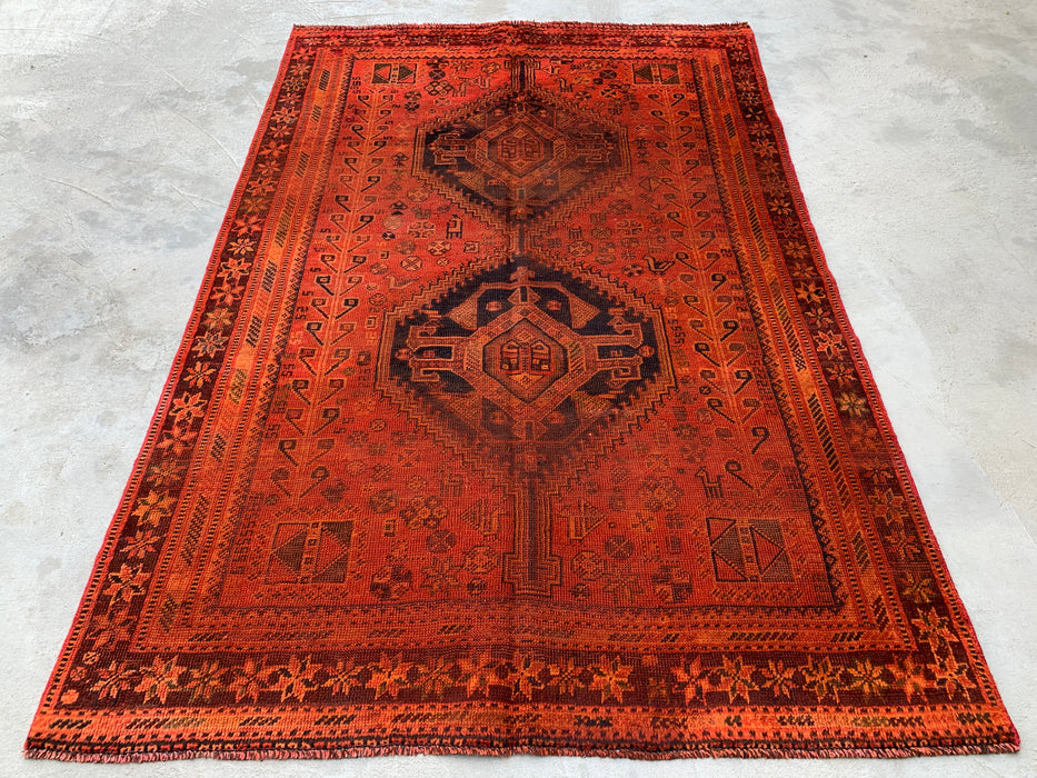 6'9 x 4'6 Handgeknoopt Perzisch wollen vloerkleed - Vervaagd roestkleurig tribaal medaillondesign - KBHM-917