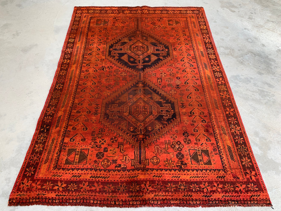 6'9 x 4'6 Handgeknoopt Perzisch wollen vloerkleed - Vervaagd roestkleurig tribaal medaillondesign - KBHM-917