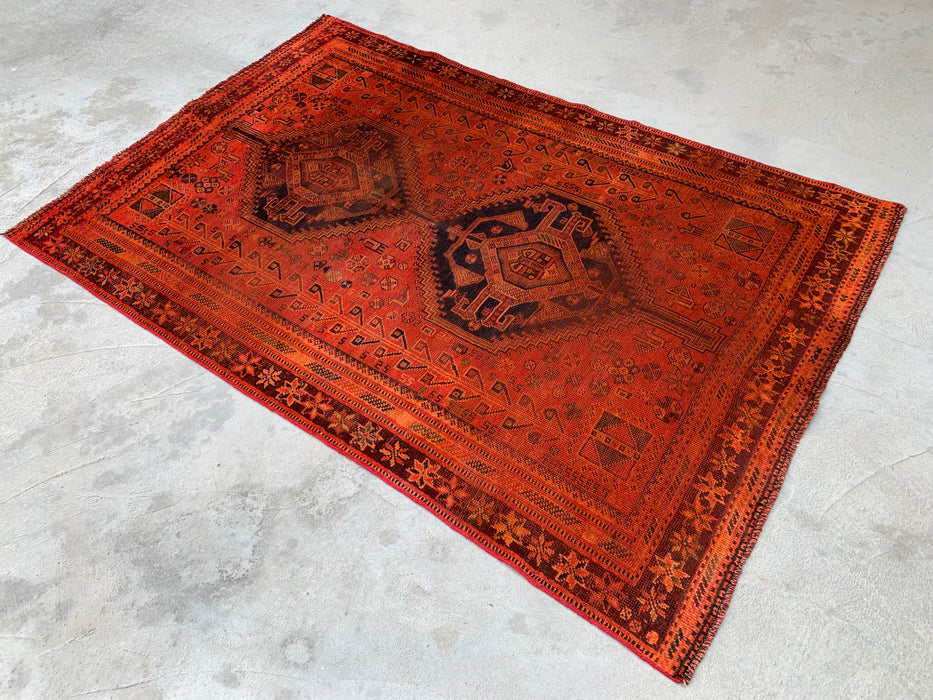 6'9 x 4'6 Handgeknoopt Perzisch wollen vloerkleed - Vervaagd roestkleurig tribaal medaillondesign - KBHM-917