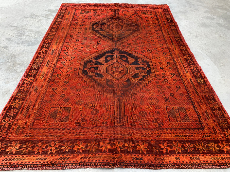 6'9 x 4'6 Handgeknoopt Perzisch wollen vloerkleed - Vervaagd roestkleurig tribaal medaillondesign - KBHM-917