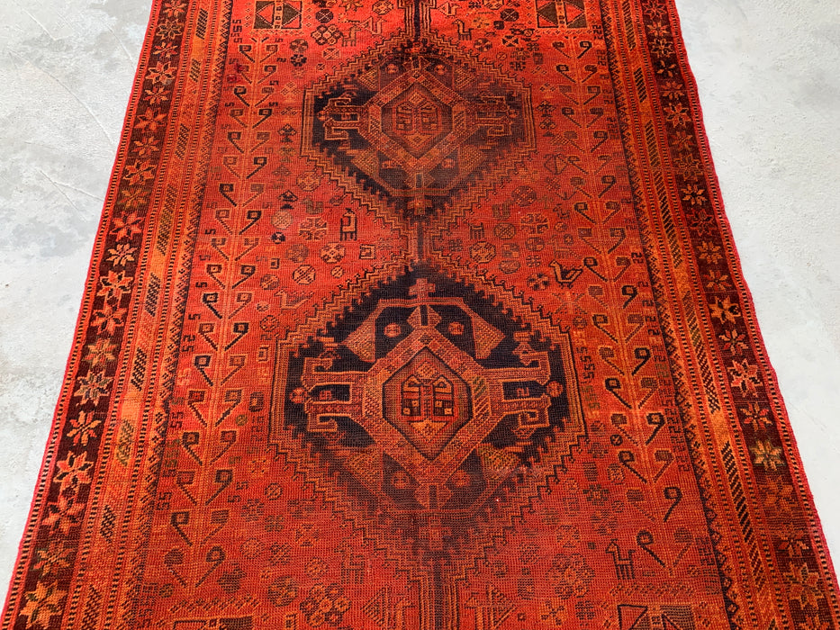 6'9 x 4'6 Handgeknoopt Perzisch wollen vloerkleed - Vervaagd roestkleurig tribaal medaillondesign - KBHM-917