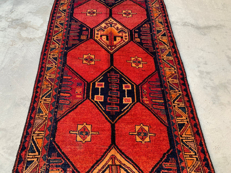 13'5 x 4'7 Handgeknoopt Perzisch wollen loper - Roestkleurig geometrisch tribaal medaillondesign - KBHM-918