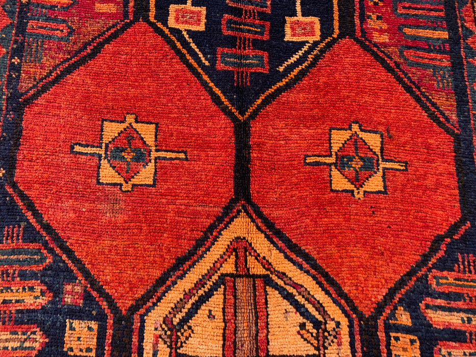 13'5 x 4'7 Handgeknoopt Perzisch wollen loper - Roestkleurig geometrisch tribaal medaillondesign - KBHM-918