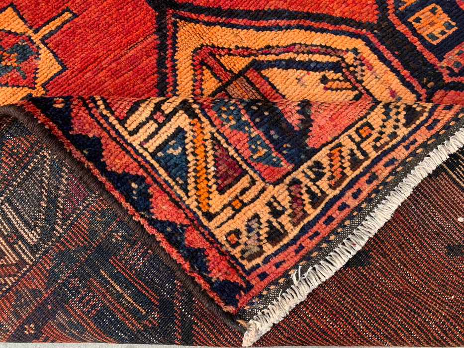 13'5 x 4'7 Handgeknoopt Perzisch wollen loper - Roestkleurig geometrisch tribaal medaillondesign - KBHM-918