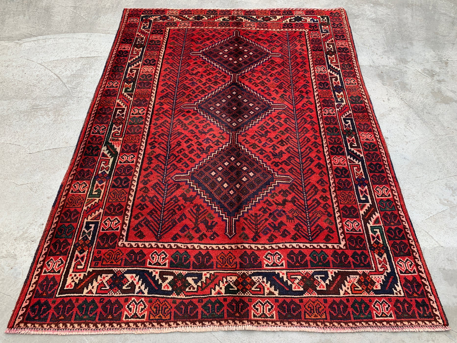 216 x 157 cm handgeknoopt Perzisch wollen tapijt - Rood tribaal diamantmedaillon-ontwerp - KBHM-919
